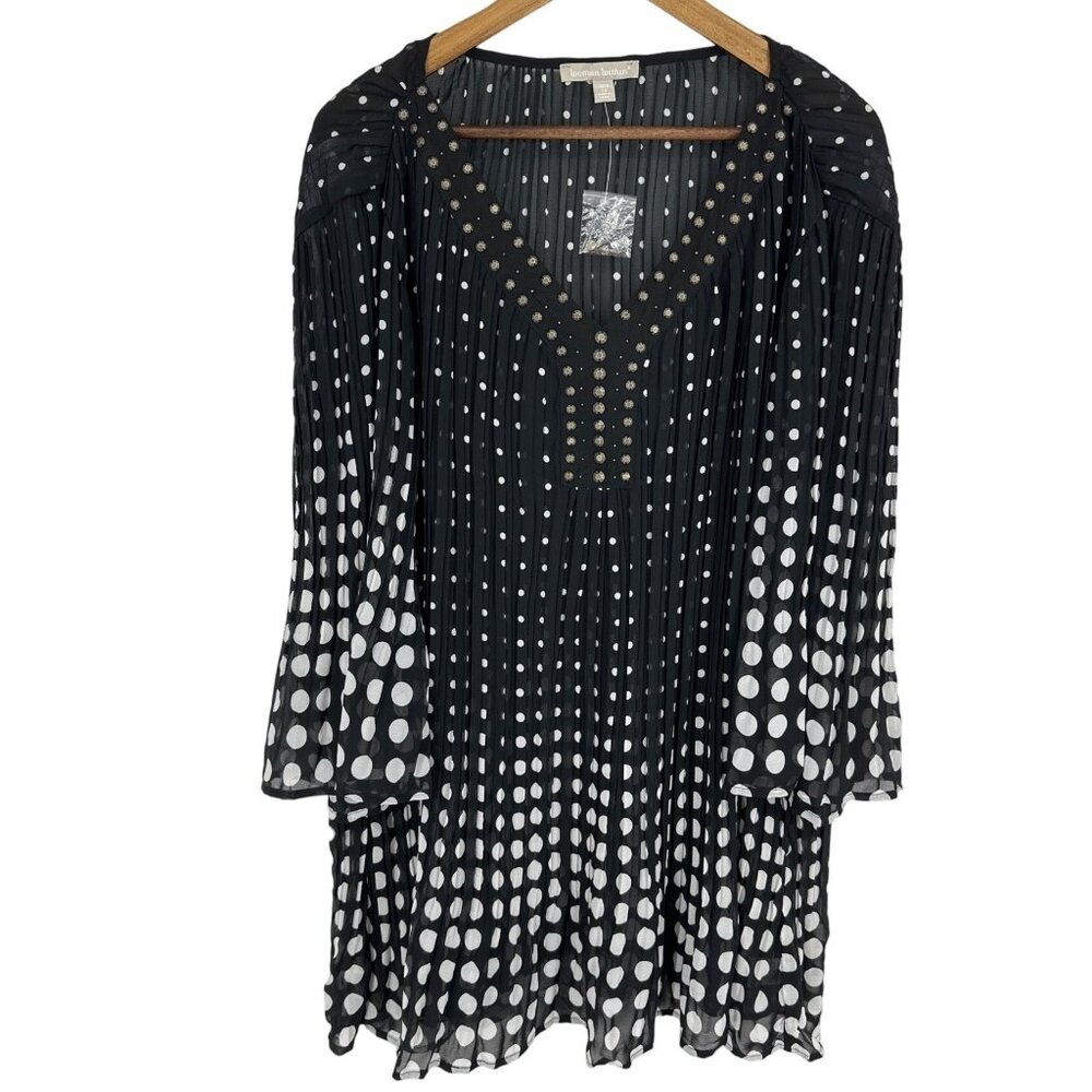 Woman Within Embellished 3/4 Sleeve Semi Sheer Pleated Blouse Size 2X